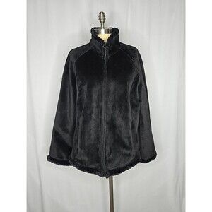 GREEN TEA WOMEN Black Plush Fleece Zip Jacket Coat Size  XXL Soft & Warm